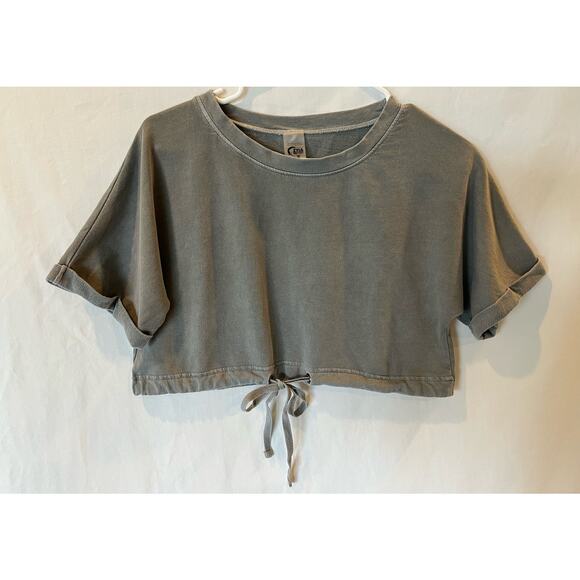 Zyia Active Women's gray crop top drawstring small oversized fit casual summer - Picture 1 of 7